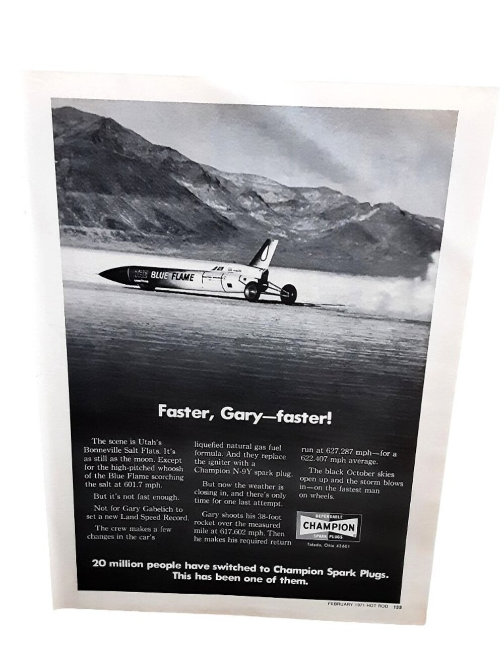 1971 Vintage Bonneville Salt Flats Garage Decor Rocket Car Print Ad